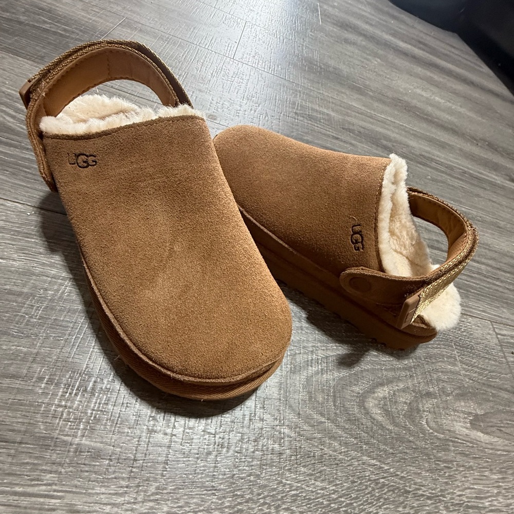 UGG Brown Suede Shearling Clogs